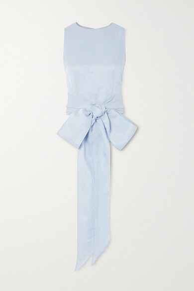 BONDI BORN - Tie-front Woven Top - Light blue