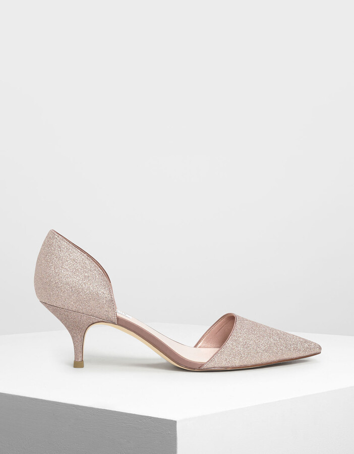 Charles & Keith D'Orsay Glitter Fabric Kitten Heel Pumps ShopStyle