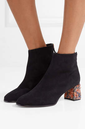 Sophia Webster Stella Embellished Suede Ankle Boots - Black