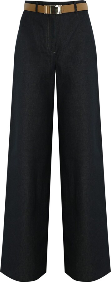 Studio Max Mara Murge Trousers In Cotton And Linen In Denim Blue