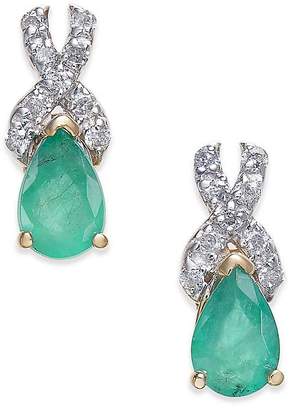 Macy's Emerald (3/4 ct. t.w.) & Diamond (1/8 ct. t.w.) Drop Earrings in 14k Gold
