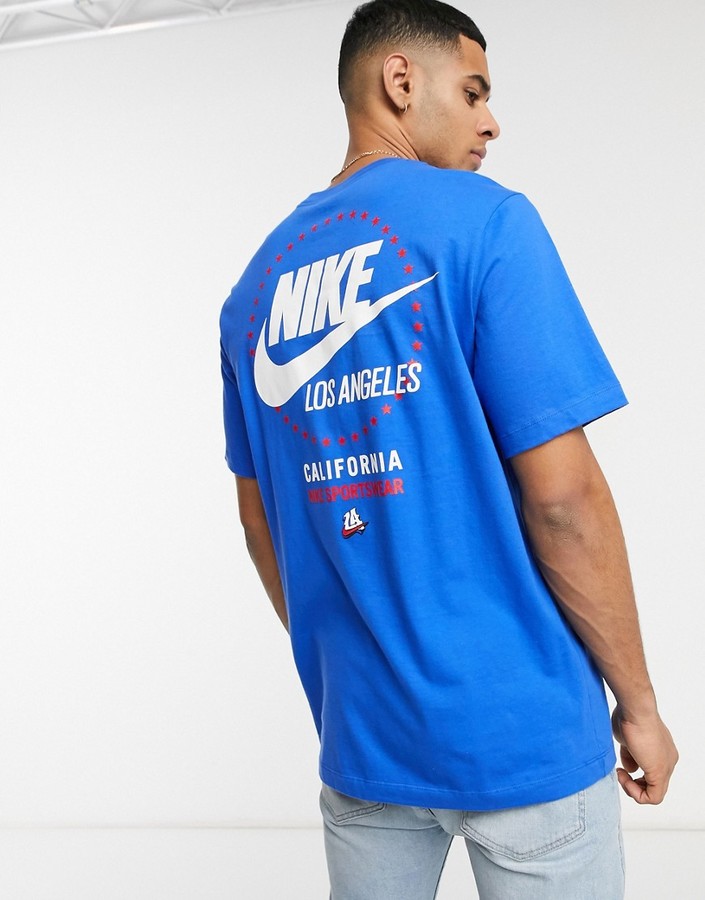 Nike Cortez LA back print logo t-shirt in blue - ShopStyle