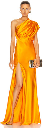 Mason by Michelle Mason Asymmetrical Gathered Gown in Mango | FWRD