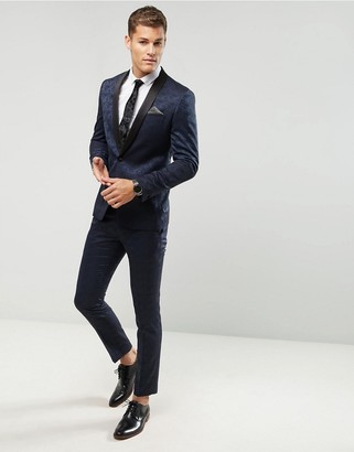 Farah Smart Farah Skinny Tuxedo Suit Pants In Jacquard