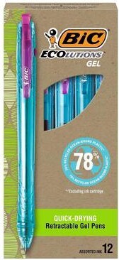 BIC ECOlutions Retractable Gel Pens Medium Point 1.0 mm Assorted Inks 12/Pack (RGLE11-AST)