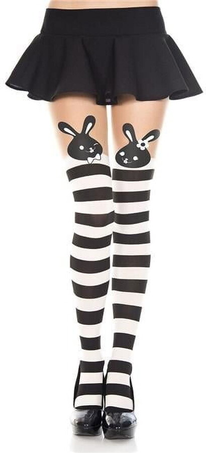 Music Legs Rabbit Print Striped Spandex Pantyhose