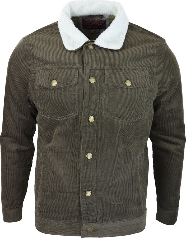 Mens Denim Jeans Jacket Corduroy Camel Olive Fur Fleece