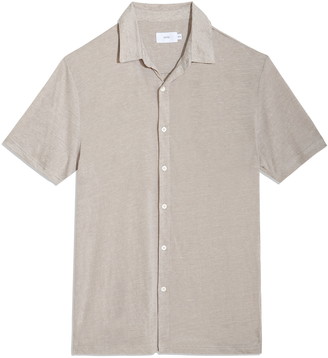 Onia Dylan Short Sleeve Button-Up Linen Blend Knit Shirt