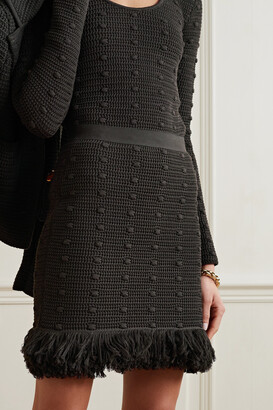 Bottega Veneta Fringed Crocheted Cotton Mini Skirt - Dark brown