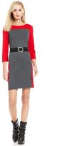 Thumbnail for your product : NY Collection Colorblocked Belted Sweater Dress