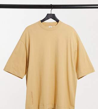 Collusion super oversized t-shirt with logo in camel
