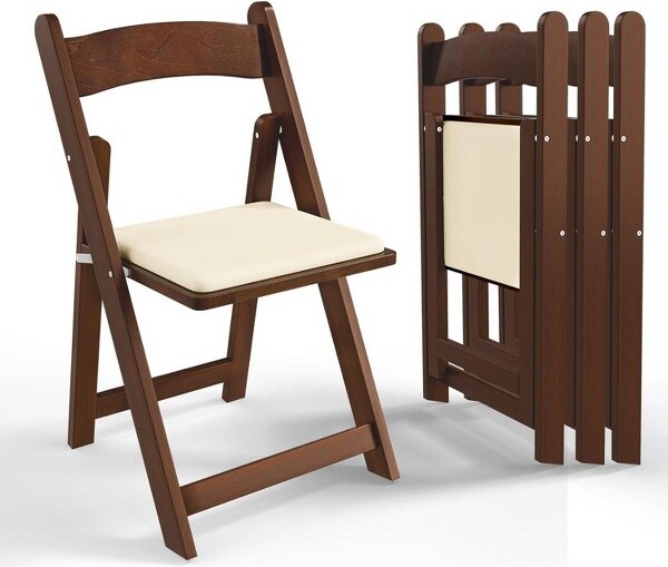 VINGLIWoodenFoldingChairswithCushionPortableSeatingforBanquetPartyDinningWeddingWalnutBrown4Pack