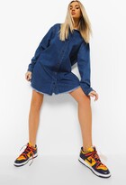 Thumbnail for your product : boohoo Frayed Hem Oversized Shirt Dress