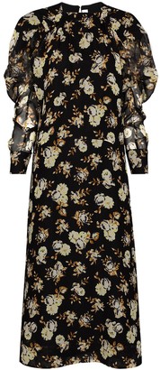 Victoria Beckham Floral-Print Puff-Sleeve Dress