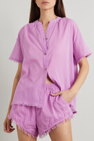 Thumbnail for your product : LOVE Stories Mila Frayed Cotton-voile Pajama Shirt - Purple