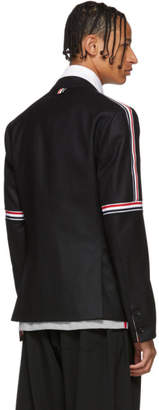 Thom Browne Black Flannel Stripe Seamed Blazer
