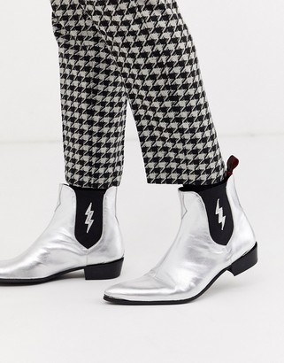 Jeffery West Adamant chelsea boot with lightning bolt in silver leather
