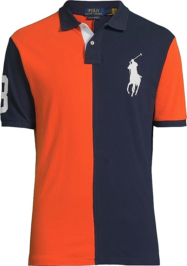 Polo Ralph Lauren Men's Custom-Slim-Fit Colorblock Polo Shirt - Bright Prep Orange - Size Large
