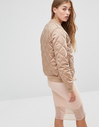 Missguided Quilted Satin Bomber Jacket