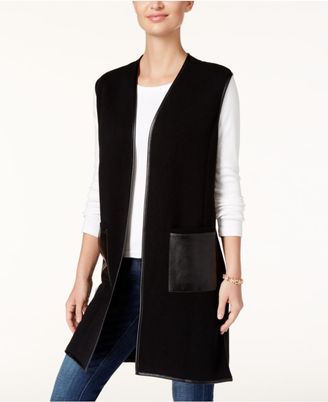 JM Collection Vest with Faux-Leather Trim, Created for Macy's