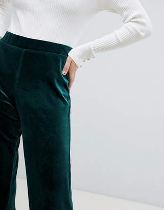 Monki velvet wide leg trousers in green