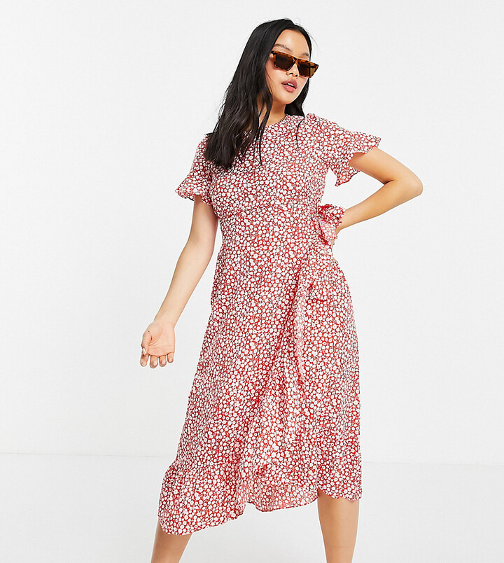 Vero Moda Petite midi ruffle tea dress in red dot - ShopStyle