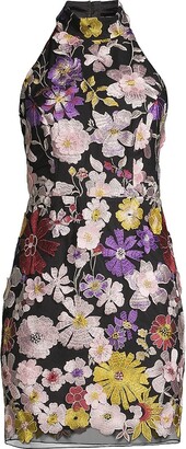 Hariet Floral-Embroidered Halter Minidress