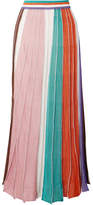 Missoni - Pleated Striped Metallic Stretch-knit Maxi Skirt - Pink