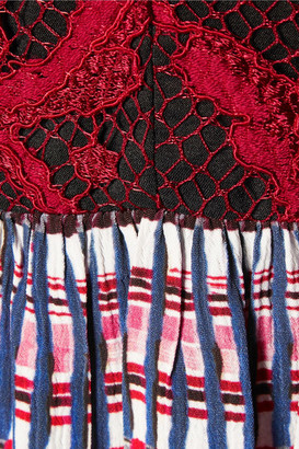 Saloni Suzi Lace-Paneled Printed Crepe Maxi Dress