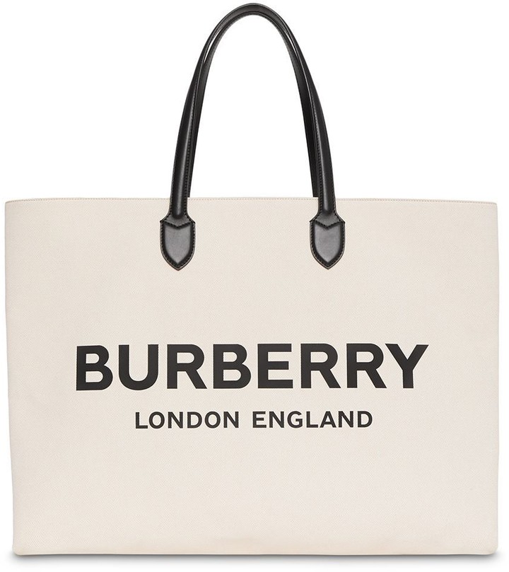burberry logo detail cotton blend tote