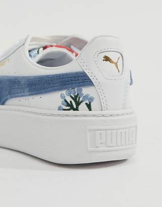 Puma Suede Platforms In White With Embrodiery