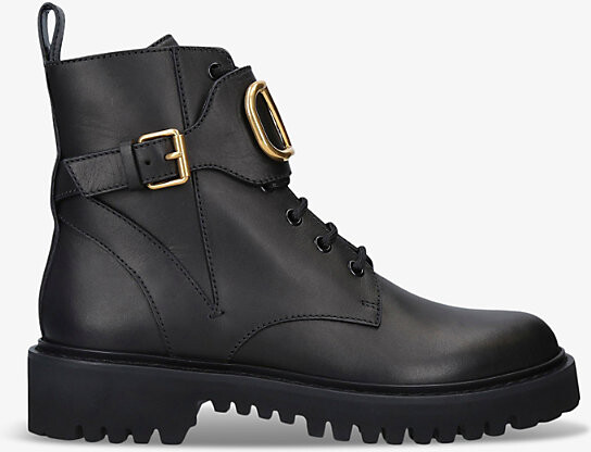 Valentino Garavani Womens Black Logo-Plaque Leather Ankle Boots Eur 42/ 9 Uk Women