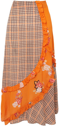 Preen Line Nevah Ruffled Paneled Printed Checked Crepe De Chine Skirt