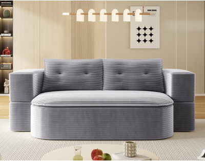 Mercer41 Comfortable Plush Corduroy Fabric Sofa CouchConvertible Sleeper Sofa BedModern 2-in-1 Foldable Sofa with Functional Blanket and 2 Soft Pillows