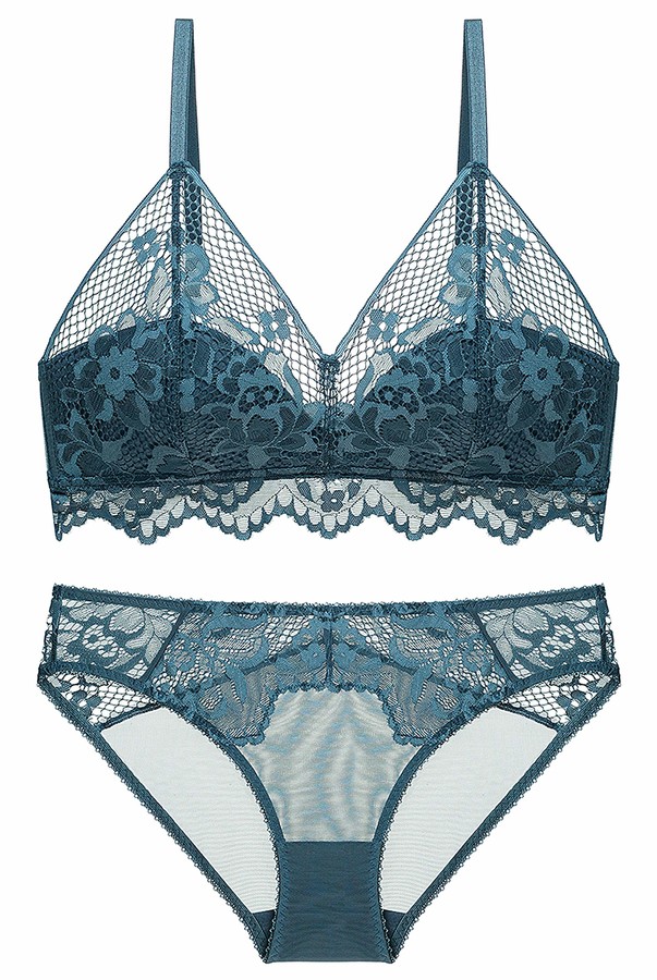 SHEKINI Women Triangle Lace Bralette Set Non Wired Bra and Knickers