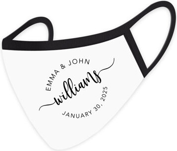 Custom Wedding Face Mask, Names And Date, White Cloth Face Masks With 1 Replaceable PM 2.5 Filter, 1-Pack