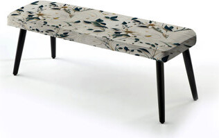 Design Art White And Teal Tranquil Lotus Zen I - Botanical Upholstered Black Bench