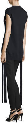 Joseph Cap-Sleeve Knit Ribbon-Trim Top, Black
