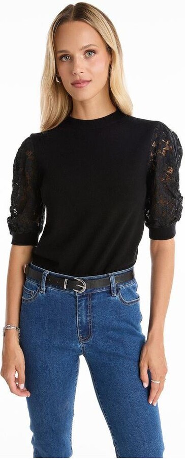 The Noli Shop Women's Sylvie Lace Sleeve Top