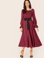 Thumbnail for your product : Shein Shirred Panel Raglan Flounce Sleeve Self Belted Dress