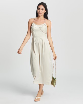 Missguided Women's Neutrals Midi Dresses - Tie Neck Ruched Bias Cut Midi Dress - Size 12 at The Iconic