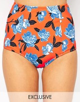 Thumbnail for your product : ASOS FULLER BUST Exclusive Orange Lotus Floral High Waist Bikini Bottom