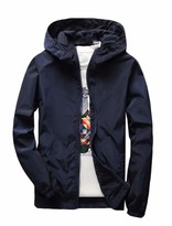 Thumbnail for your product : Yeirui Men Big & Tall Zip Up Solid Light Weight Windbreaker Jacket Hooded Coat Black US 4XL