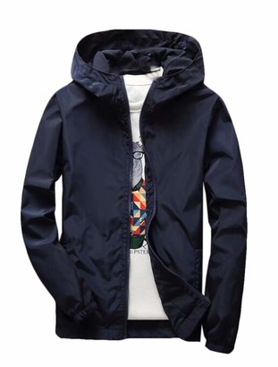 Yeirui Men Big & Tall Zip Up Solid Light Weight Windbreaker Jacket Hooded Coat Black US 4XL