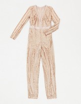 Thumbnail for your product : Goddiva embellished plunge jumpsuit in gold