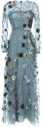 Valentino floral applique evening dress, Women's, Size: 42, Blue