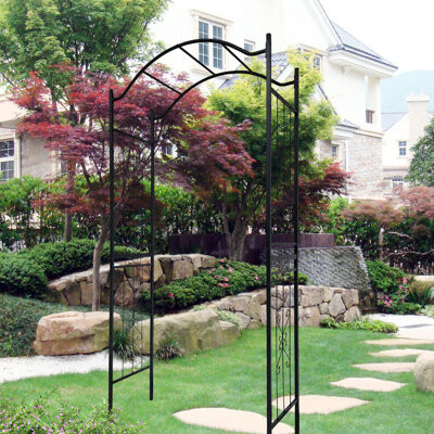 Red Barrel Studio Outdoor Black Metal Arch For Garden, 3.6Ft X 1.47Ft 7.5Ft, Powder Coated, Suited Climbing Plants Like Ivy Vines, Jasmine, Coated Supports , Morning Gl