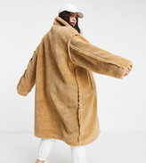Thumbnail for your product : Sixth June Plus oversized overcoat in teddy borg
