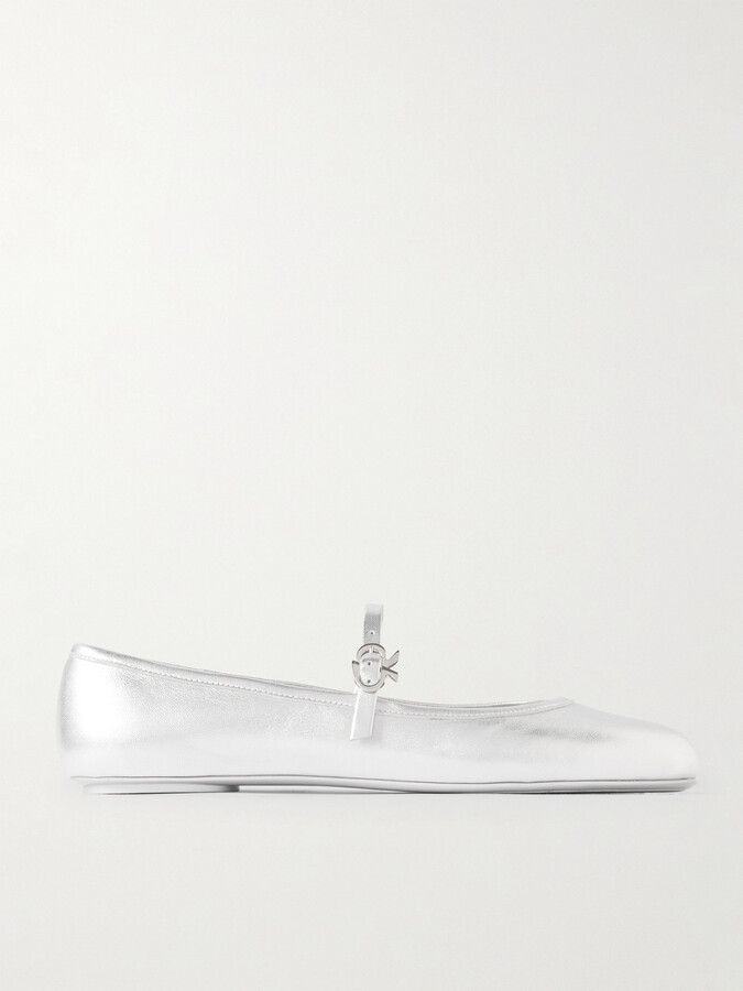 Gianvito Rossi Carla Metallic Leather Mary Jane Flats - Silver