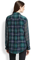 Thumbnail for your product : Equipment Signature Silk Sheer-Sleeved Plaid Shirt